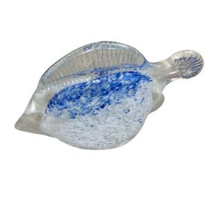 Vintage Hand Blown Art Glass Fish Paperweight Unsigned Murano Style Kitsch Blue